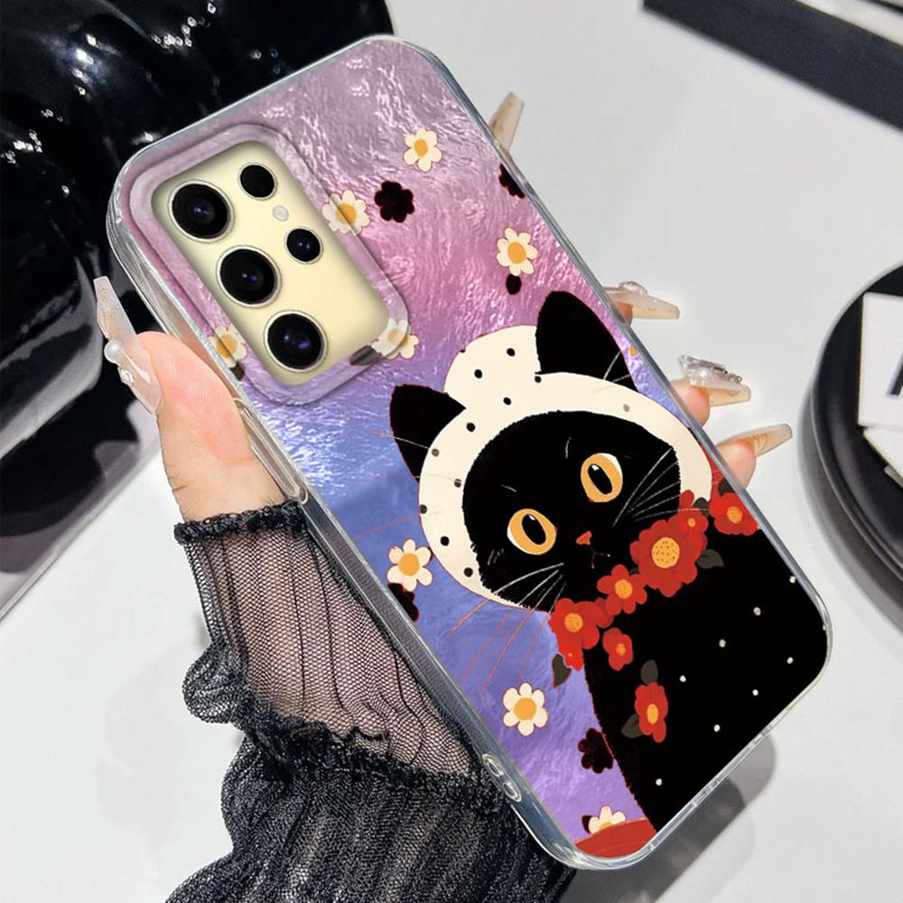 For Samsung Galaxy S25 Edge S24 S23 S22 S21 S20 FE Plus Ultra 5G Luxury Cat Cartoon Bumper Back Shockproof Protection Phone Case