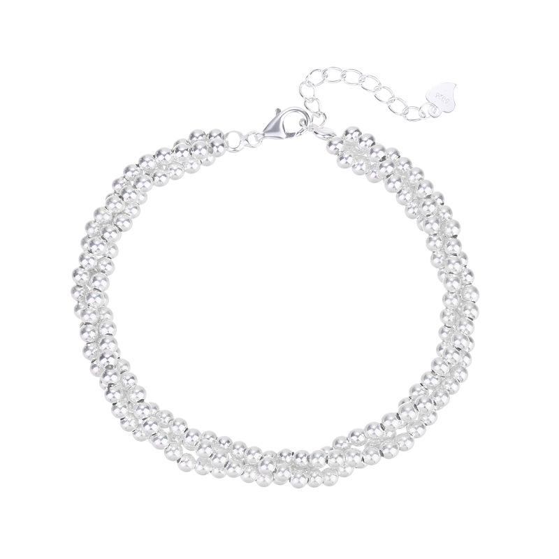 Cui Yan S925 Sterling Silver Korean Style Women's Three-Strand Bead Bracelet