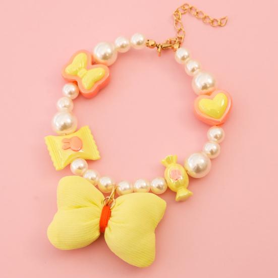 Faux Pearl Pet Collar Adjustable Cat Necklace with Candy Bow Decor for Puppy Kitten Wedding Party Accessories