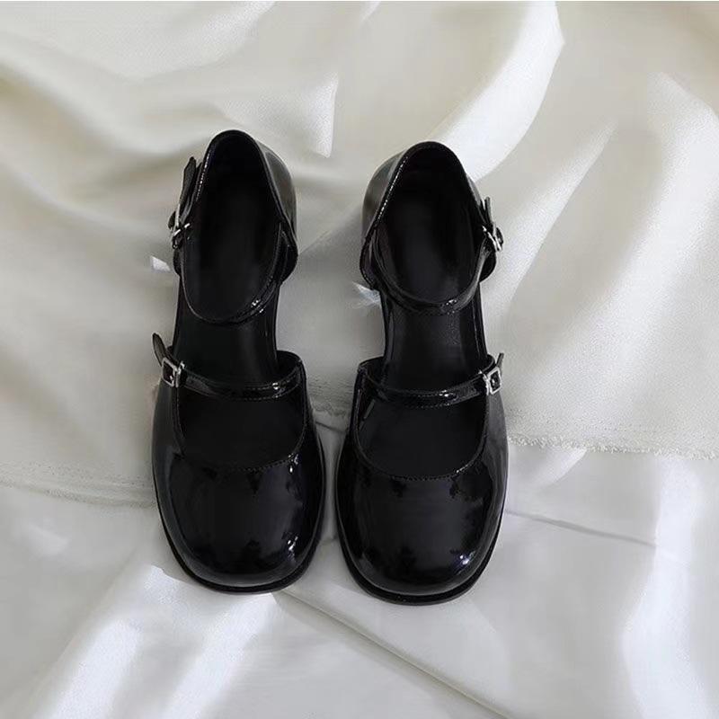 

Fashion Women s Thick Heel Elegant Shallow Mouth Square Toe Leather Shoes New Mid Heel Simple Comfortable Versatile Flat Shoes 40 чёрный