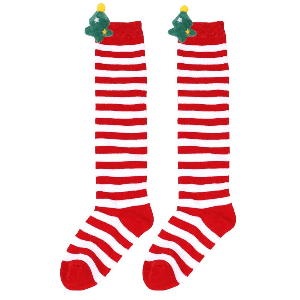 Cute Plush Christmas Socks For Kids Over The Knee Striped Cartoon Toy Socks