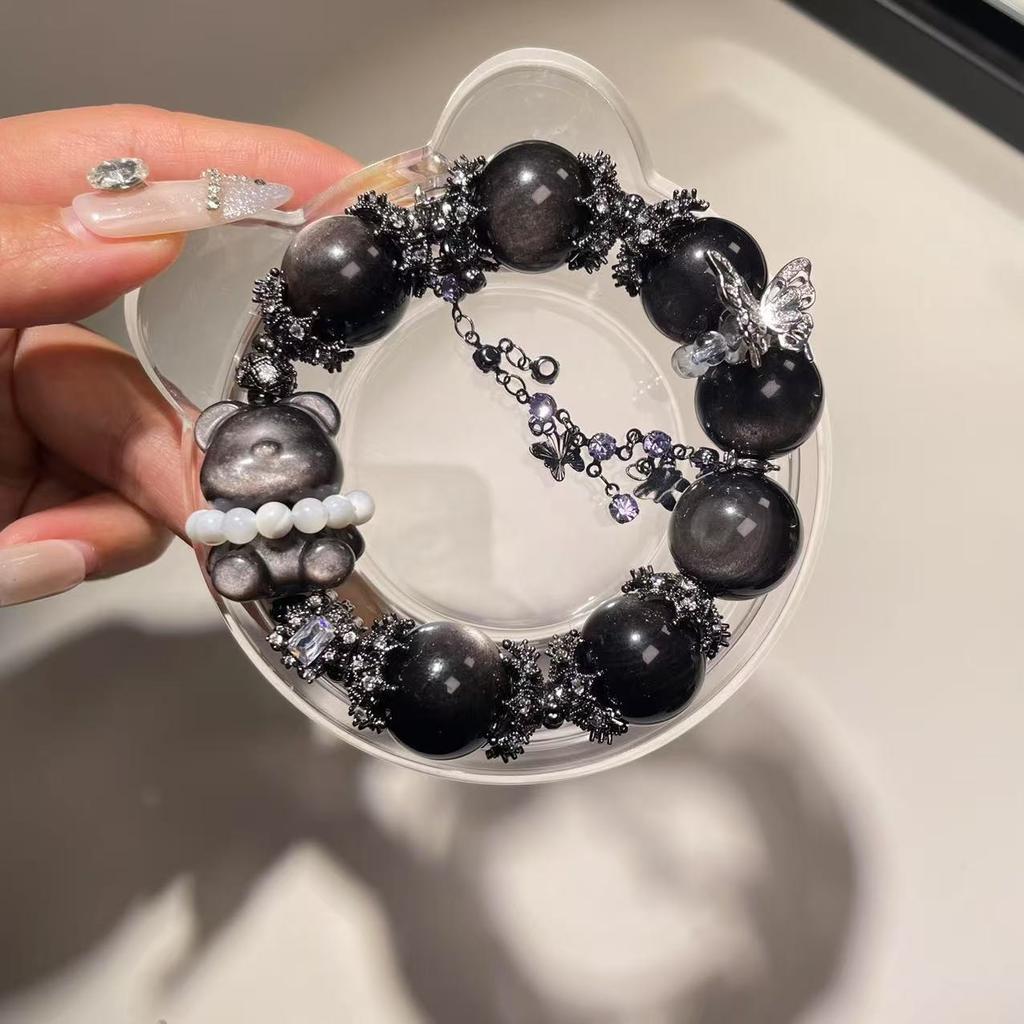Natural Silver Yaoshi Bear Bracelet, Fashionable Atmospheric Bracelet, Bow Full Of Diamonds Silver Yaoshi Bear.