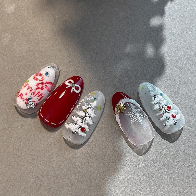 Geprägte Weihnachtsbaum-Nagelkunst-Aufkleber 2025 Neu Einfache Weiße Polka-Dot-Nagelaufkleber Weihnachtsdekoration