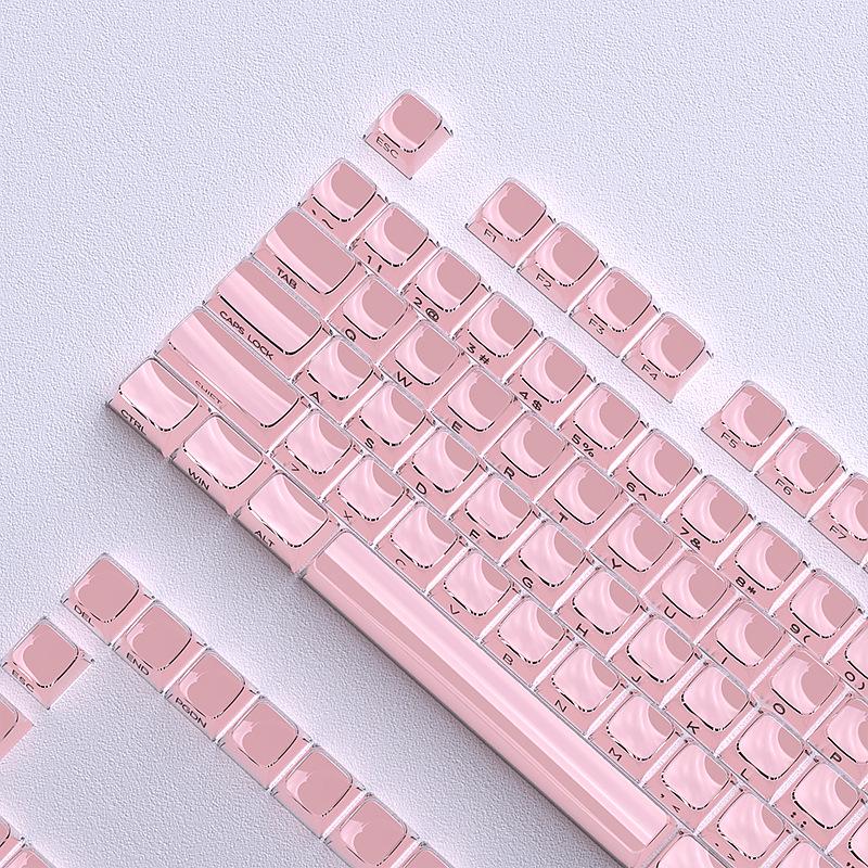 Jelly Texture Keycaps Set: Side-Engraved MDA Profile, 132 Keys, Transparent Outer Layer, Solid Color Inner Layer