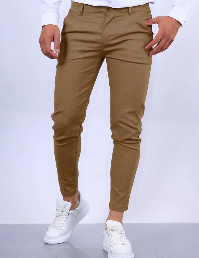 Mens Slim Fit Casual Pants With High Elastic Cotton Blend For Urban Streetwear