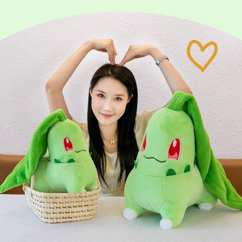 Popular Pokemon Cartoon Plush Toy Chikorita Grass Stuffed Animal Doll Wholesale