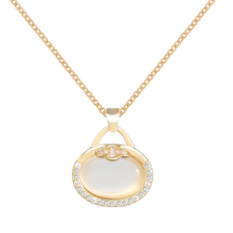 Opal Bag Necklace Women'S Retro High-Value Personality Temperament Versatile Collarbone Chain Same Jewelry