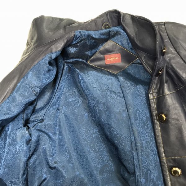 Made in Japan/PLLIS ONE/Stand Collar Leather Coat/Outerwear/Women's F/Navy/Paisley Lining(USED)