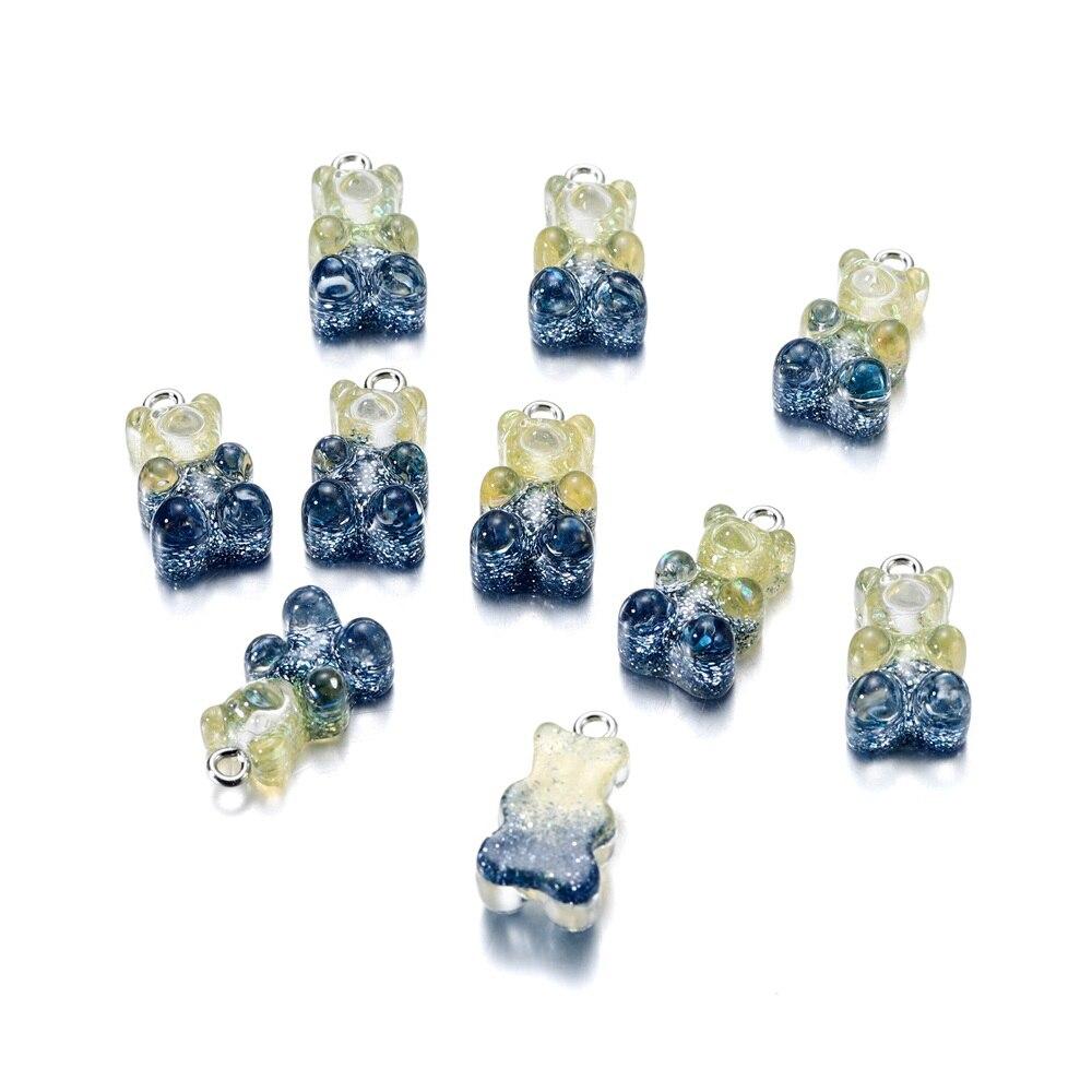 

10 шт. градиентные милые подвески в виде медведя из смолы, подвески для DIY ожерелье, браслет, серьги, кулон, ювелирные изделия, аксессуары для изготовления