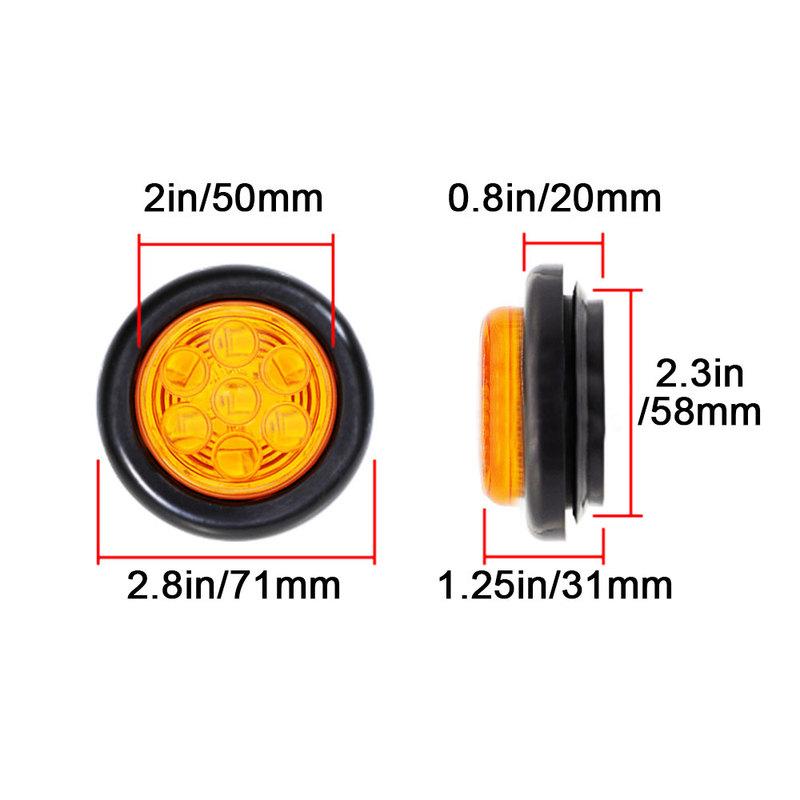 2"Inch Side Marker Clearance Truck Side Lights 12V 24V Trailer Lights 7 LED RV Lights Round Rear Lamp Yellow Red Accessories