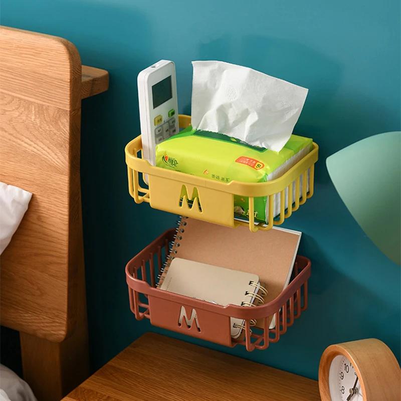 Punch-Free Toilet Paper Shelf Bathroom Kitchen Tissue Box Wall-Mounted Sticky Storage Box Toilet Paper Holder Roll Paper