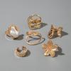 European and American design liquid lava flower opening ring ins baroque imitation pearl set gemstone ring