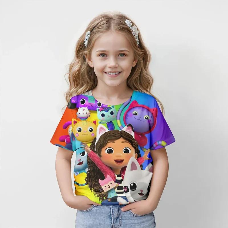 T-shirt Bambini Cartone Animato La Casa delle Bambole di Gabby Stampa 3D Estate Casual Manica Corta