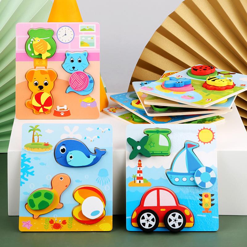 Rompecabezas de Madera 3D para Bebés Montessori Juguetes de Rompecabezas de Emparejar para Niños