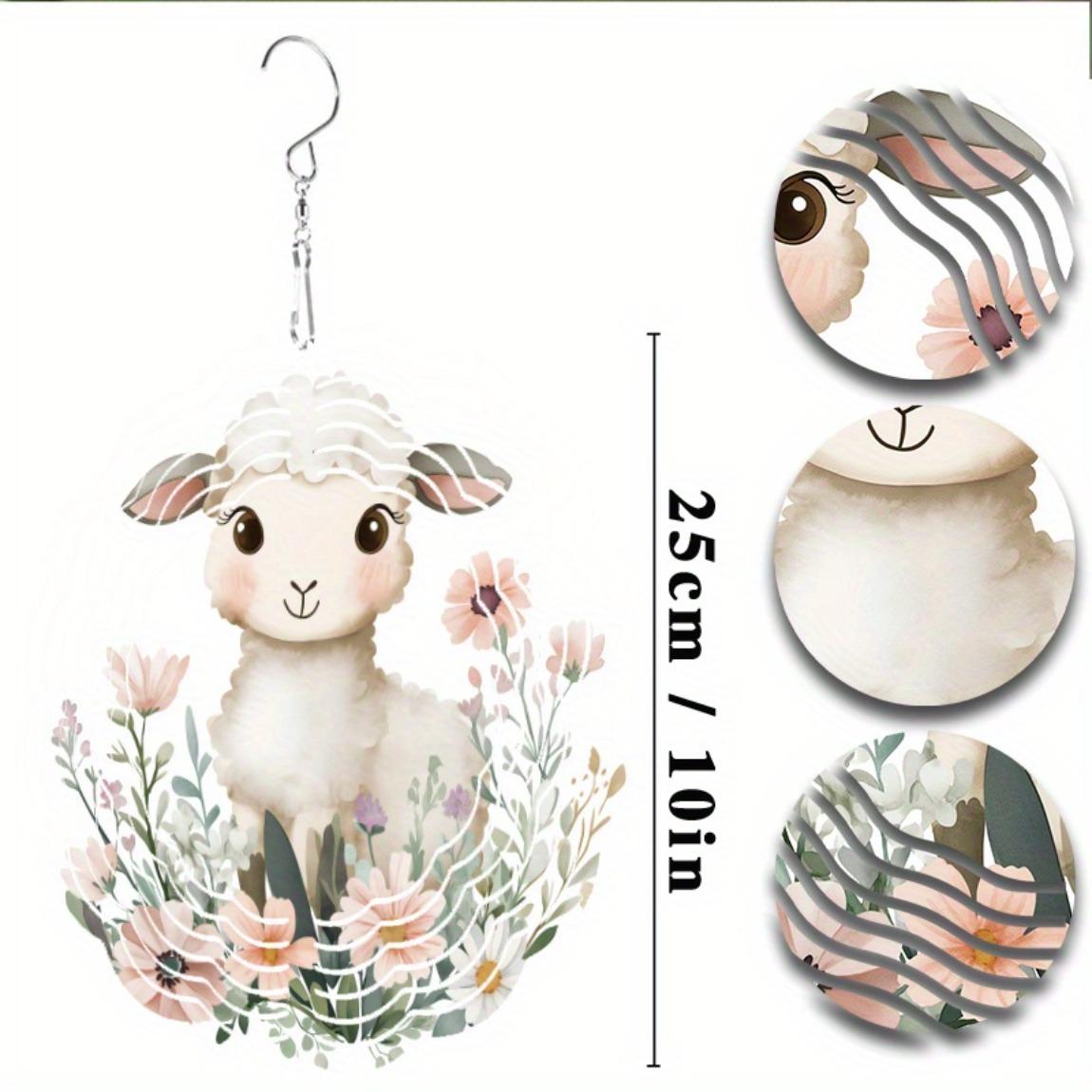 

10-дюймовый вращающийся металлический ветряк с милым дизайном ягненка для декора сада и балкона, яркие цветочные акценты, идеальный подарок для улицы весной, летом и осенью 01A