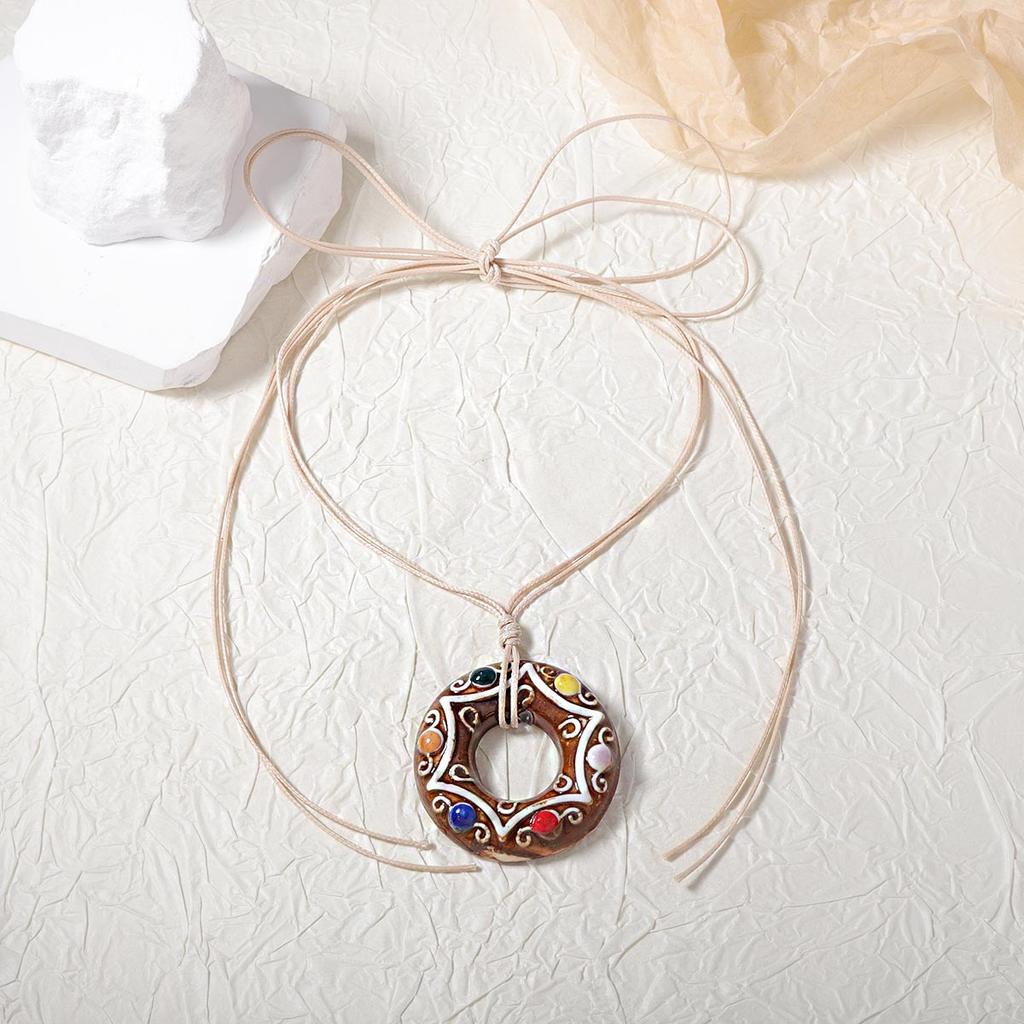 Ethnic style, personality trend, ceramic, geometric colorful fish, long pendant, necklace, premium versatile autumn and winter models