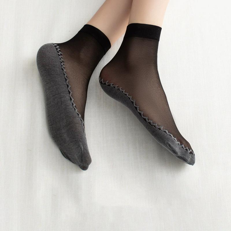 Женские модные эластичные короткие носки летние дышащие тянущиеся повседневные тонкие прозрачные до щиколотки хлопковые чулки One Size чёрный
