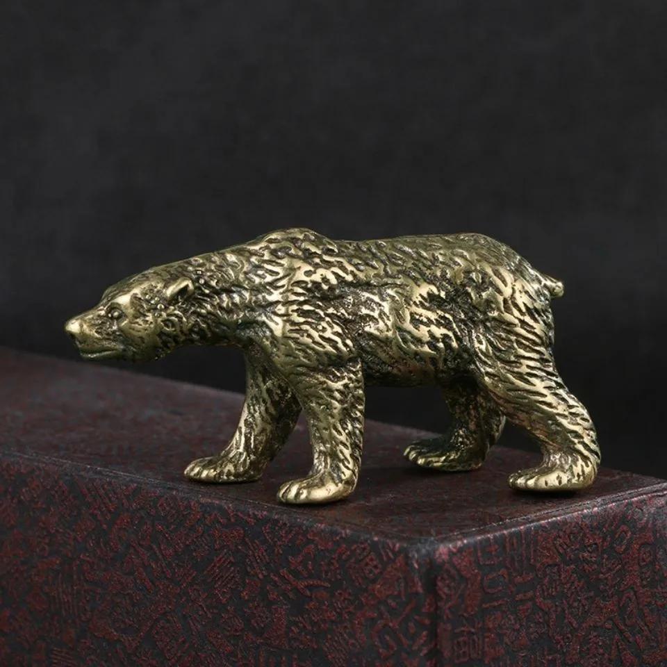 1PCS Solid Brass Polar Bear Figurines Miniatures Bronze Animal Decoration Antique Small Ornament