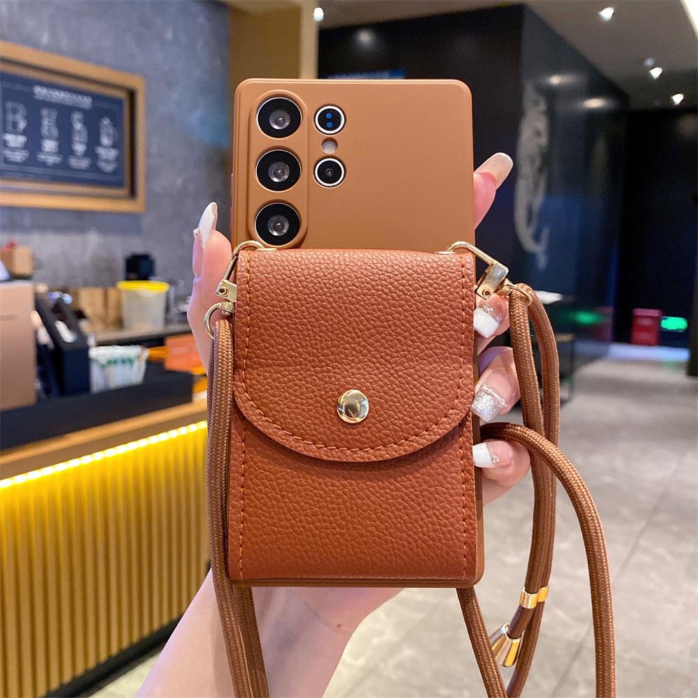 

Кожаный чехол-кошелек с ремешком через плечо для Samsung S24 S25 Ultra S23 S22 Plus S21 S20 Note 20 A73 A72 A71 A70 A55 A54 A53 A52 A50 Galaxy Note20 5G коричневый