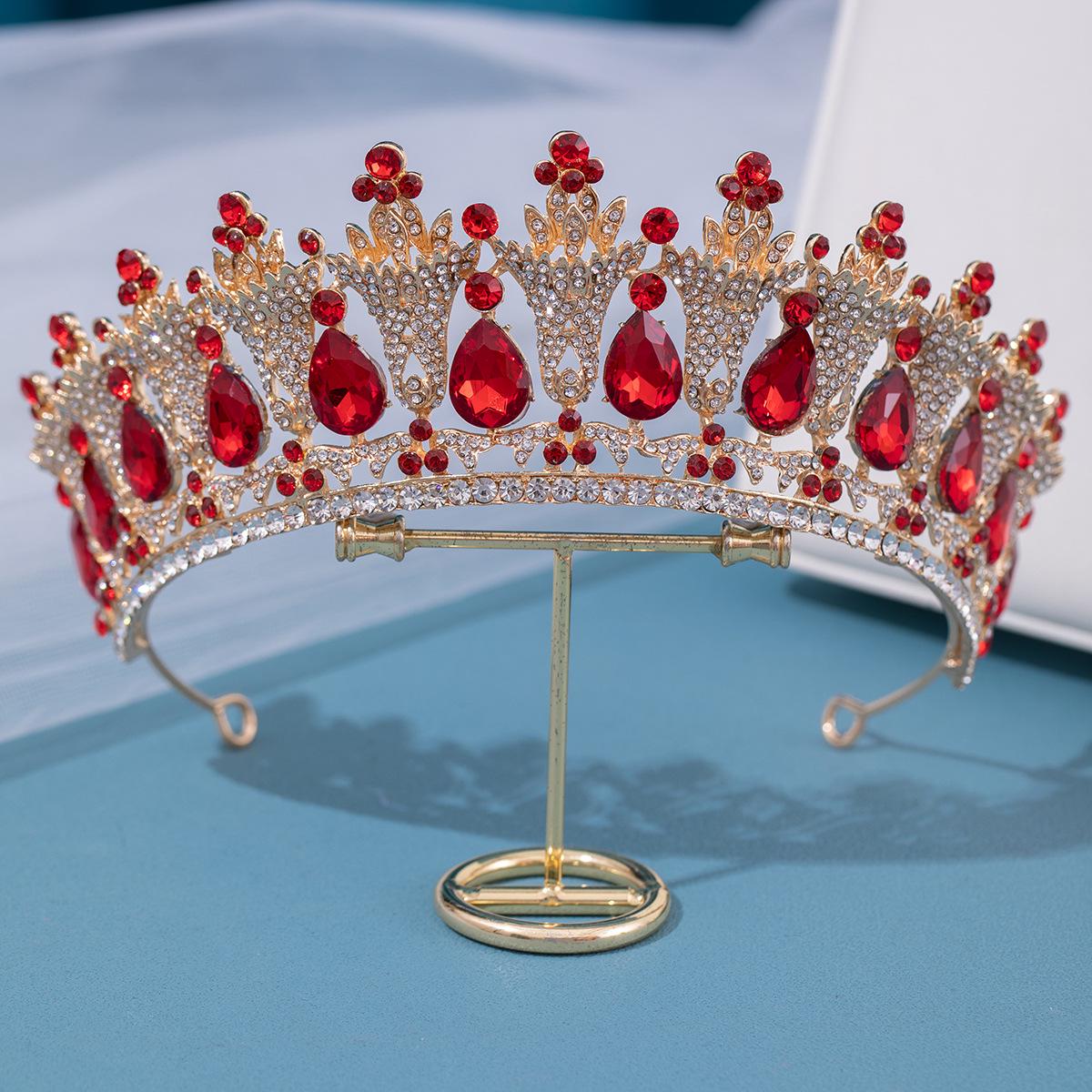

Европейские и американские свадебные аксессуары для волос в виде короны - красный свадебный головной убор для женщин