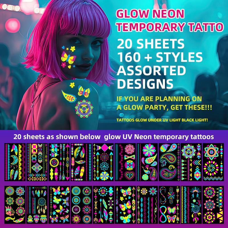 Women's Rave Festival UV Neon Body Face Temporary Tattoos Waterproof Fluorescence Fluorescent Fluorescent Tattoo Stickers 20