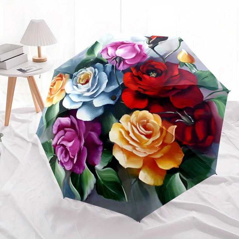 1 unidade de Guarda-chuva Automático Dobrável Paraíso Floral, Compacto e Leve, Perfeito para Atividades ao Ar Livre