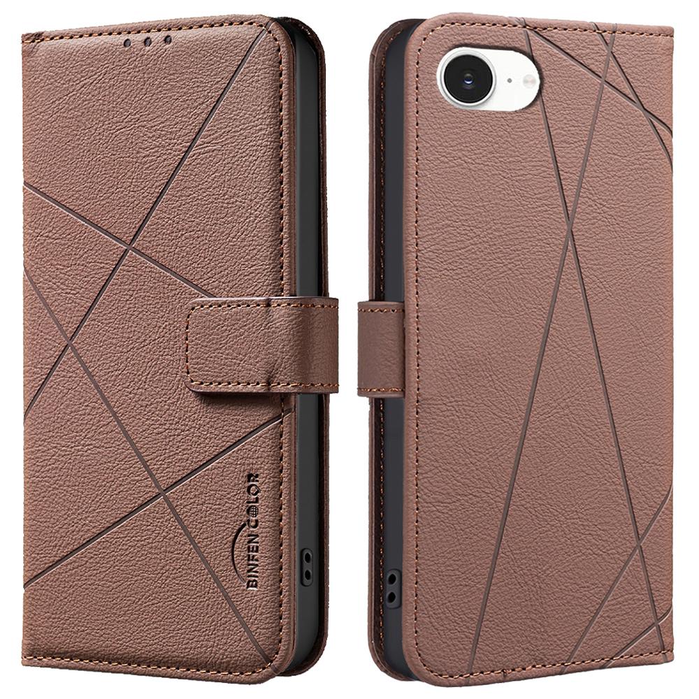 BINFEN COLOR BF35 Für iPhone 16e Hülle RFID-Blockierendes Portemonnaie Ständer Geometrisch geprägte Leder-Handyhülle