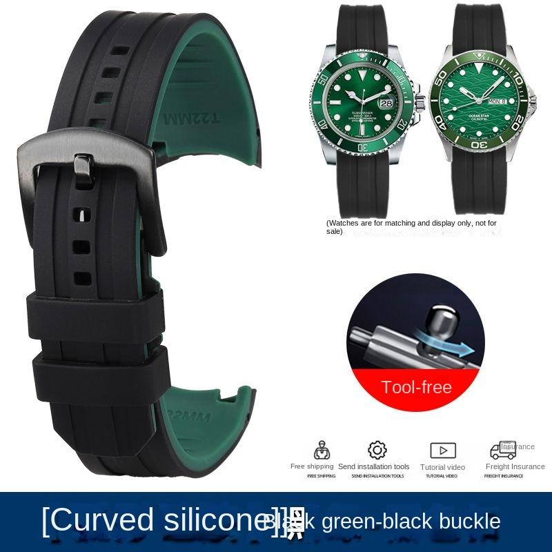 20mm 22mm Waterproof Silicone Watch Strap for Casio Tissot Seiko No.5 Green Water Ghost Citizen Arc Mouth Curved End Watch Chain