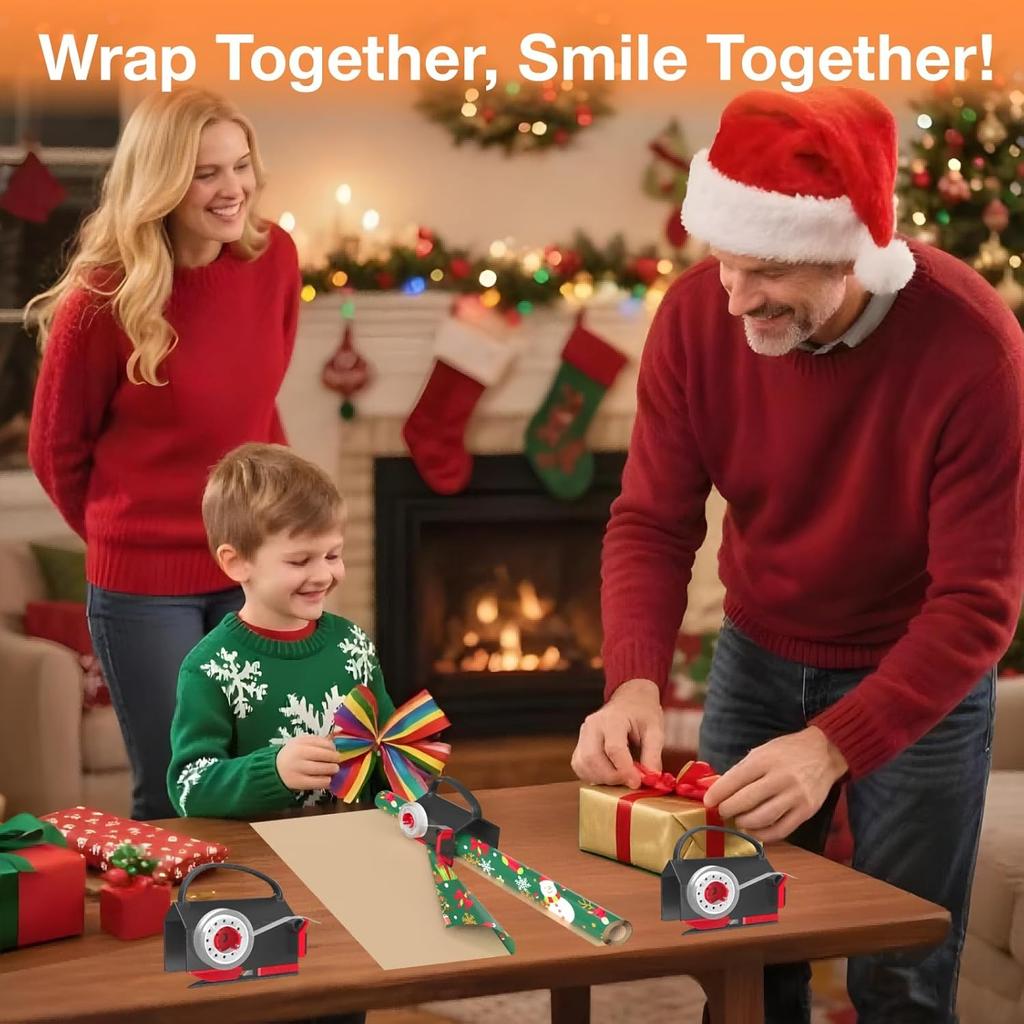 Cortador de papel de embrulho(2 pacotes) & Dispensador de Fita Duplo Uso com 4 Fitas para Embalagem de Presente de Natal Ferramenta de Corte Suporte de Tubo para Rolo de Papel
