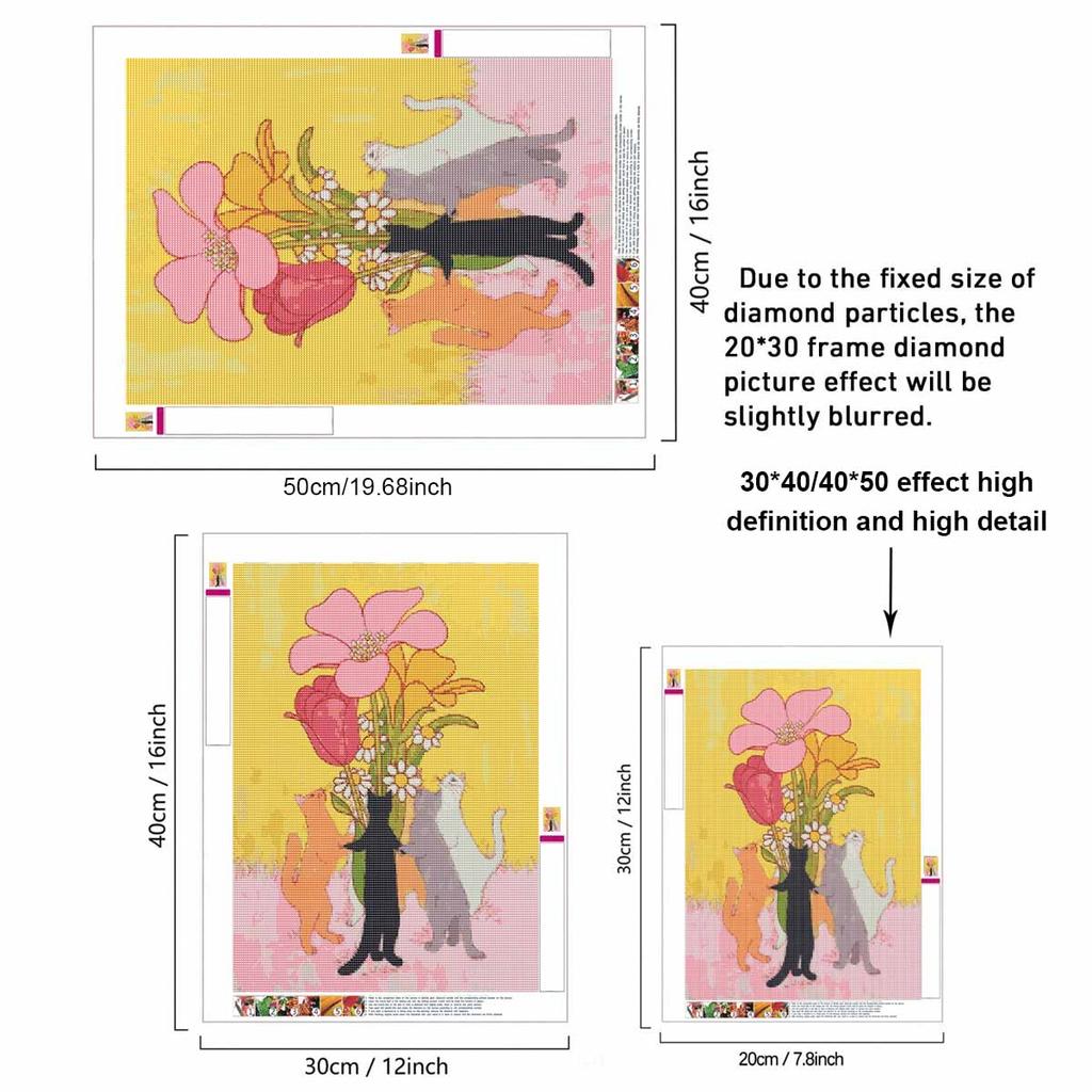 Diamond Art Kit DIY Cats and Floral Bouquet Pattern Full Drill Rhinestone Painting Canvas Handmade Wall Decor for Home Art Decoration Craft