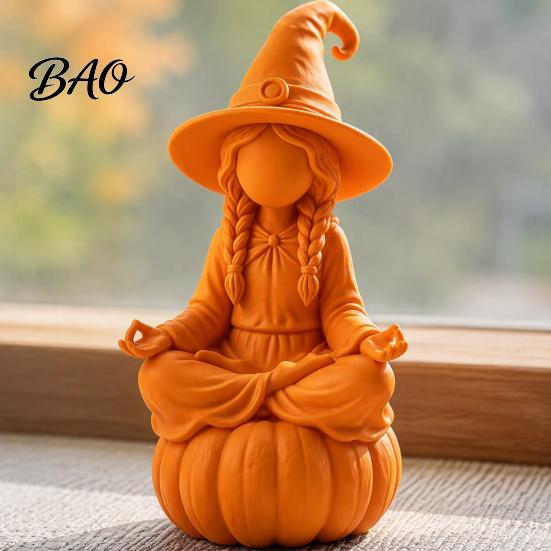 Kreativní Umělecké Domácí Doplňky 3D Tištěná Meditující Čarodějnice na Dýňovém Podstavci, Minimalistické Stolní Ozdoby Podzimní Sezóna Halloween Podzimní Plocha
