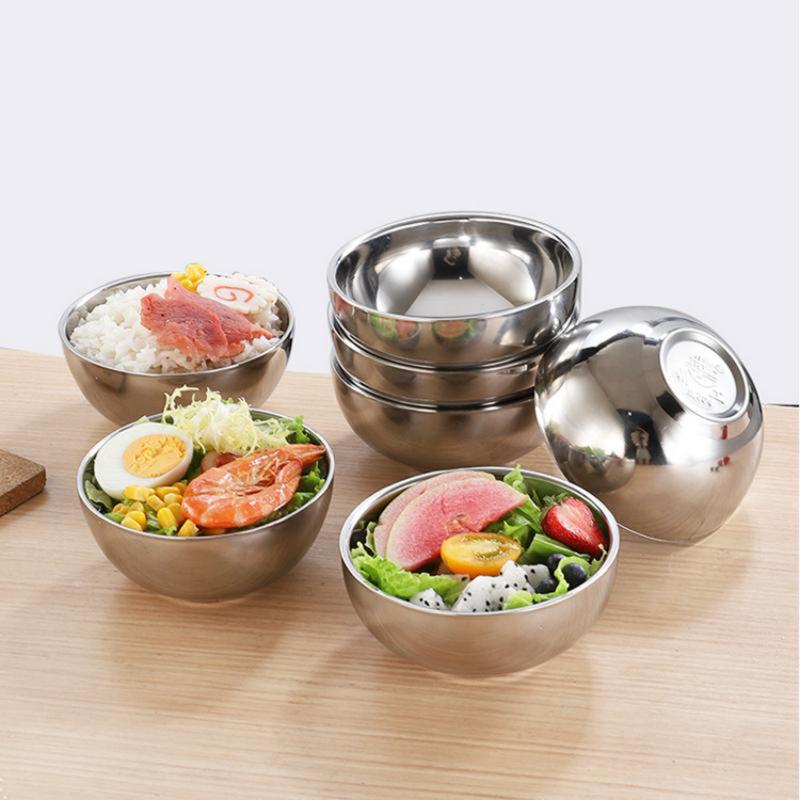 New Stainless Steel Threaded Rice Bowl Dough Round Soup Double Layer Insulated Ramen Bowls Home Tableware Kitchen Accessories