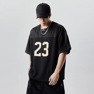 Summer Short Sleeve Patchwork T-shirt Men's American Vintage Sports Casual Loose T-shirts Oversize Tops