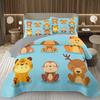 Funny Cartoon Animal Bedspread Queen/Full Kawaii Elephant Panda Coverlet Reversible Grey Quilted Bedding Set For Kids Teen Room
