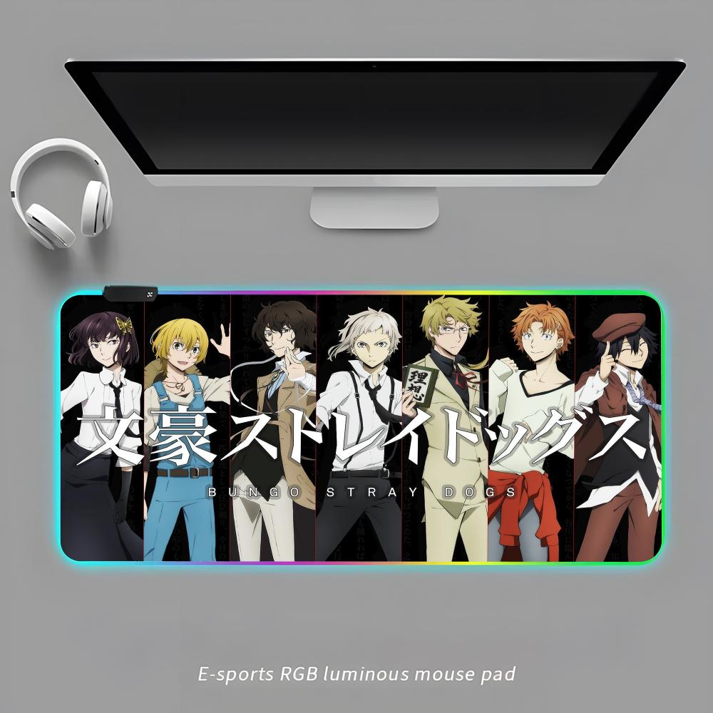 Bungo Stray Dogs Коврик для мыши RGB Игровой коврик для мыши Настольный коврик HD Игровой Большой со светодиодной подсветкой XXL Коврики для мыши RGB600x300x3mm