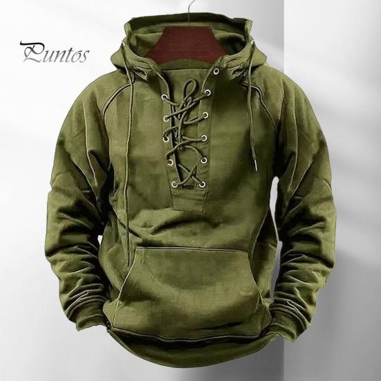 Podzim Zima Muži Mikina s kapucí Šněrovací popruh Volná Elastická manžeta Retro Teplý svetr Středně dlouhá Hip Hop Kapsa Jednobarevná Mikina Top