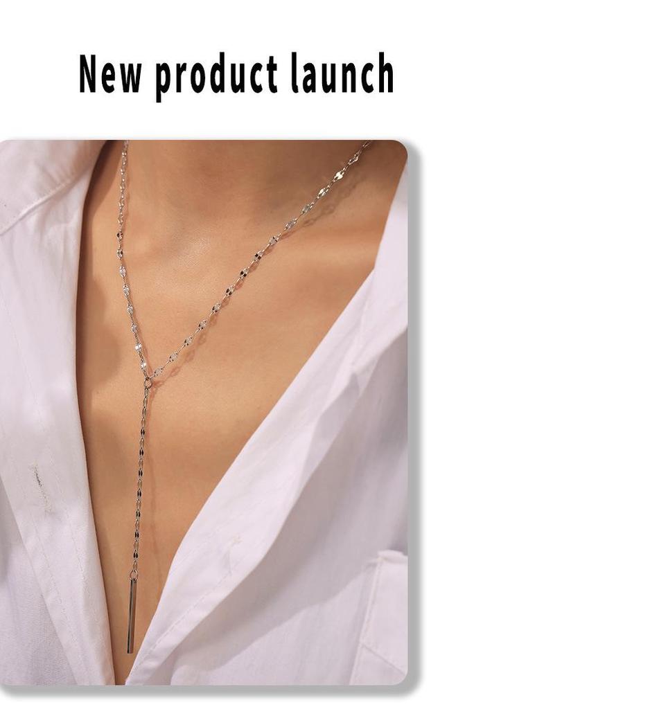 Korean Geometric Circle Pendant Y-Tassel Choker, Layerable Cool Style, Gold-Plated Titanium Steel Necklace