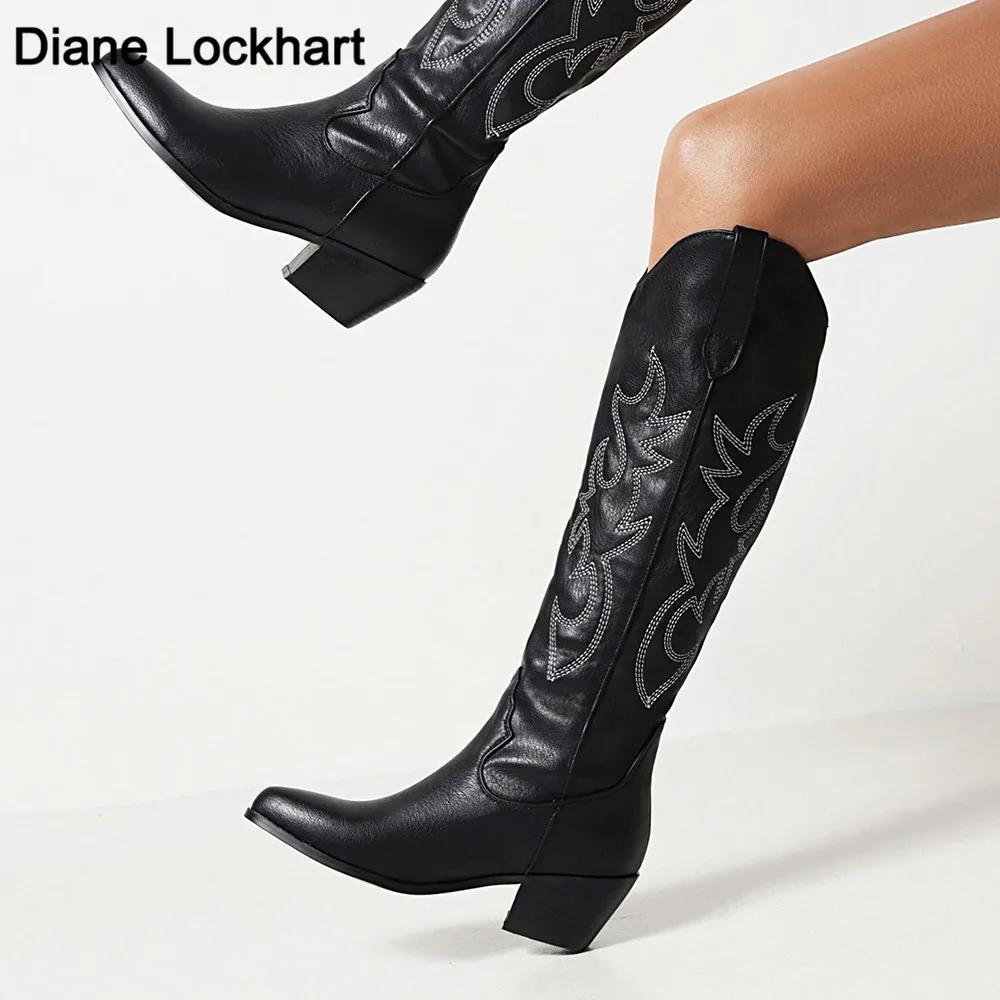 Fashion Women High Boots Nude Black Suede Embroidered Knee High Boots Women Sexy Pointed Toe Spike Kitten Heels Knight Boots Black White