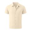 Men's Solid Knit Short Sleeve Shirt French Collar Breathable Hollow Out Button Down Casual Summer Top