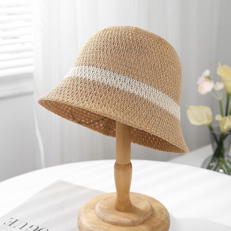 Women'S Knit Bucket Hat Hollow Weave Sun Protection Fisherman Cap Retro Beach/Travel/Urban Summer Sun Hat Breathable Sunshade