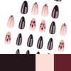 3D French Leopard Print Wearable Wine Red False Nails - Short Autumn/Winter Floral Design Manicure