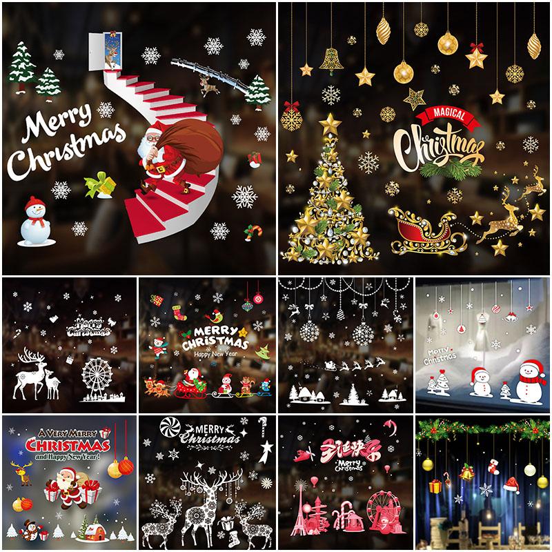 2020 Christmas Merry Window Wall Sticker Decals Snowflake Santa Claus Decor Xmas