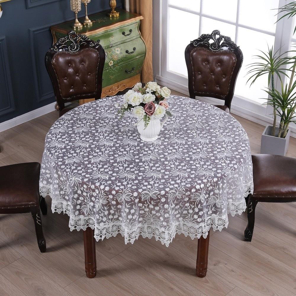 

Fashion Satin Embroidered Lace Tablecloth Elegant Lace Design Round Tablecloth Vintage Embroidery Table Cover Dining Table 110cm белый