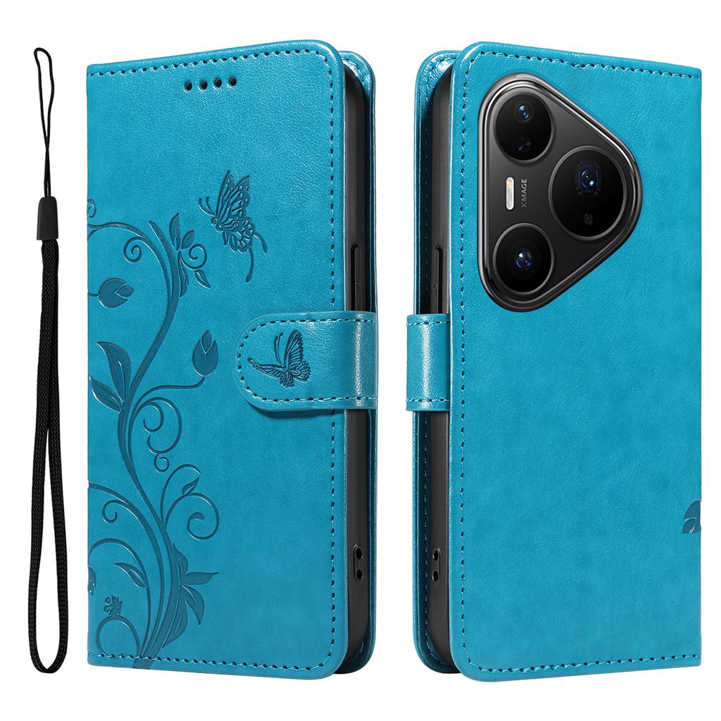 For Huawei Pura 80 Pro+/Huawei Pura 80 Pro PU Leather Cases Flower Pattern Wallet Stand Phone Cover with Strap