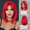 Red Short Straight Wig for Women - Bob Cut with Middle Part Curtain Bangs, Halloween Easter Party Machine Made Full Cap Wig