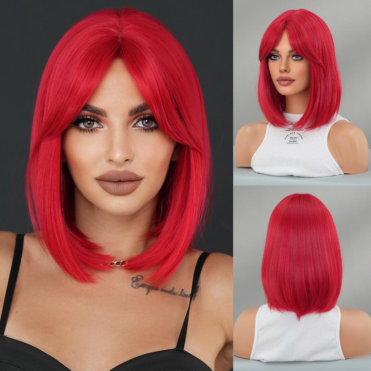 

Красный Короткий Прямой Парик для Женщин - Каре с Пробором Посередине и Челкой-шторкой, Парик Полной Шапочки Машинной Работы для Вечеринки на Хэллоуин или Пасху 35cm 13.77inch красный