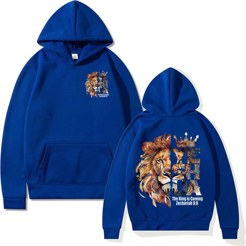Lion Yeshua Crown Christian printed hoodie, Bible Harajuku aesthetic sportswear, men's and women's Gothic casual warm streetwear