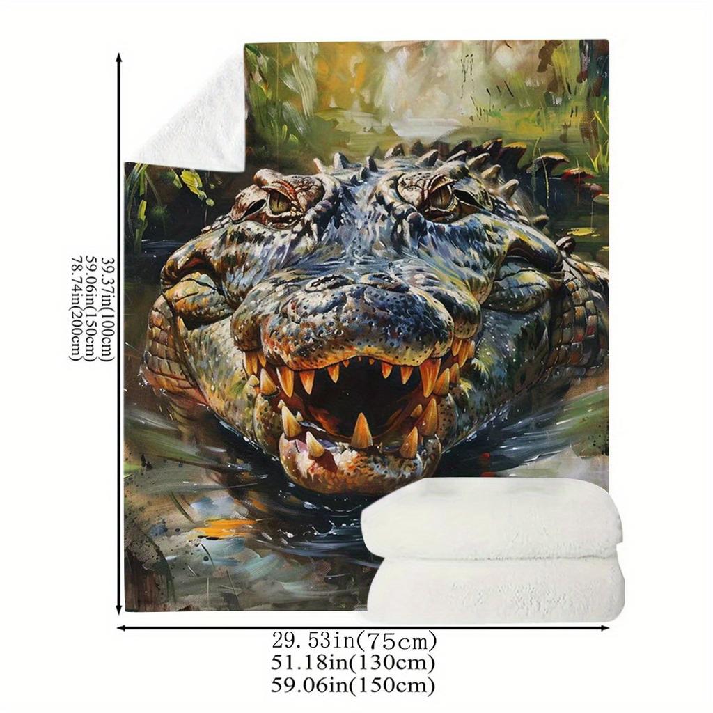 Realistic pattern of crocodile Flannel printed blanket suitable for all seasons suitable for living room office sofa and travel