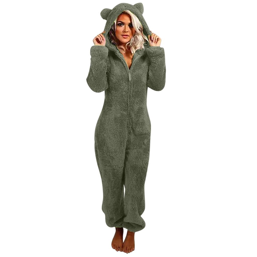 Damenmode Farbe Haus Plüsch Warm Kapuze Lässig Schlafanzug Weich Und Bequem Overall