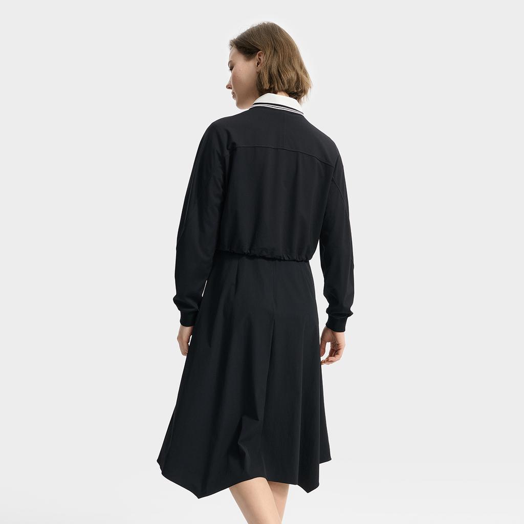 FILA White Comfortable Versatile Literary Style Removable Two-Piece Long Sleeve Dress Women Dresses F11W533310F-BK